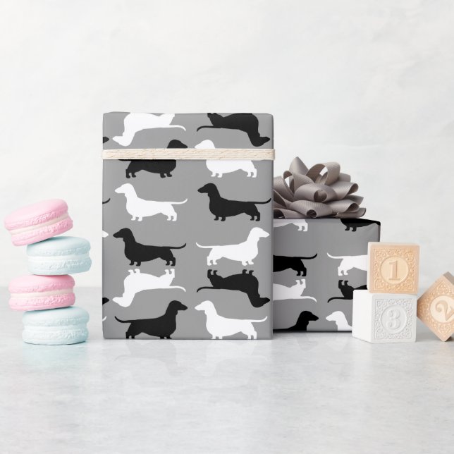 Muster für Silhouetten der Dackel | Dackel Hunde Geschenkpapier (Babyparty)