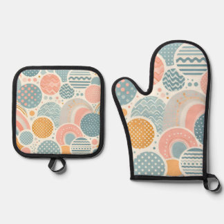 Muster für spielerisches geometrisches Doodle Ofenhandschuh & Topflappen-Set