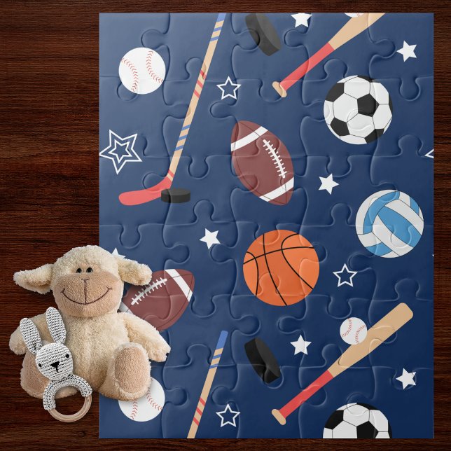 Muster für Sportgeräte für Kinder auf blau Oversib Puzzle (Von Creator hochgeladen)