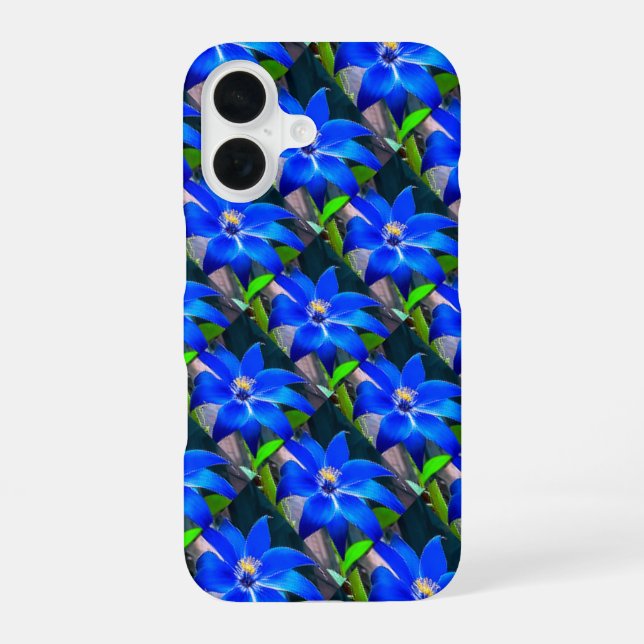 Muster für tiefe blaue Blume iPhone 16 Hülle (Rückseite)