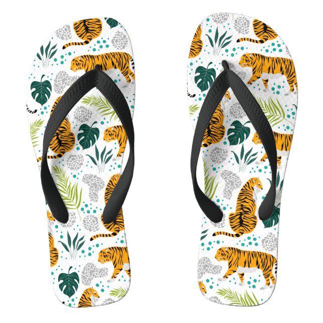 Muster für Tiger und tropische Blätter Flip Flops (Fußbett)