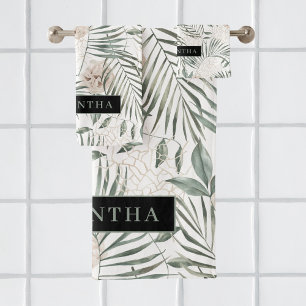 Muster für tropische Wasserfarben und Blätter und Badhandtuch Set