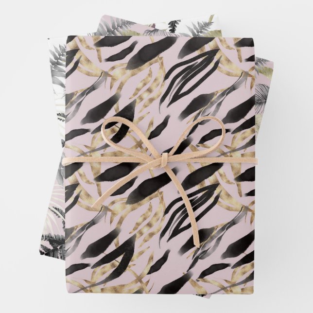 Muster für tropisches Gold bei Tieren Geschenkpapier Set (Beispiel)