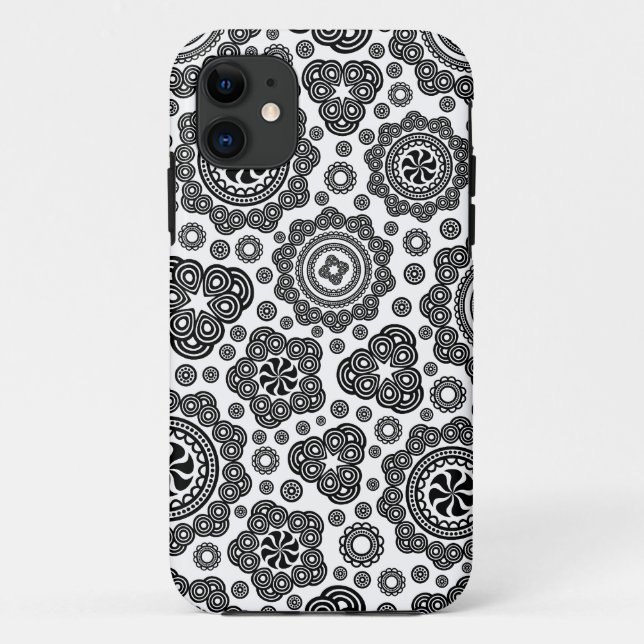 Muster für Verzierte, schwarz-weiße Retro-Kreise Case-Mate iPhone Hülle (Rückseite)