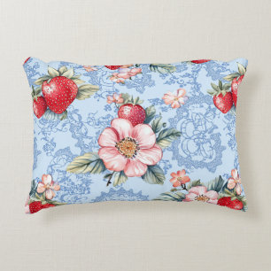Muster für Vintage Erdbeeren und Blume Dekokissen