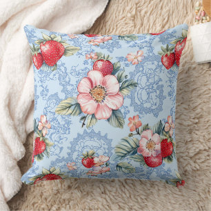 Muster für Vintage Erdbeeren und Blume Kissen