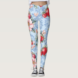 Muster für Vintage Erdbeeren und Blume Leggings