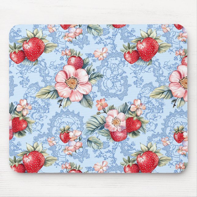 Muster für Vintage Erdbeeren und Blume Mousepad (Vorne)