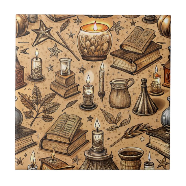 Muster für Vintage Hexerei und Kerzen (2) Fliese (Vorderseite)