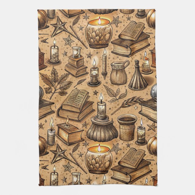 Muster für Vintage Hexerei und Kerzen (2) Geschirrtuch (Vertikal)