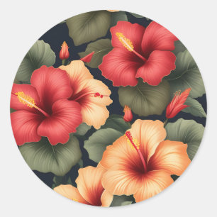 Muster für Vintage Hibisken-Blume Runder Aufkleber
