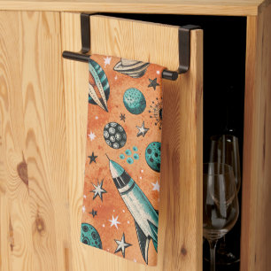 Muster für Vintage Raumfahrzeug-Raketenschiffe - K Geschirrtuch