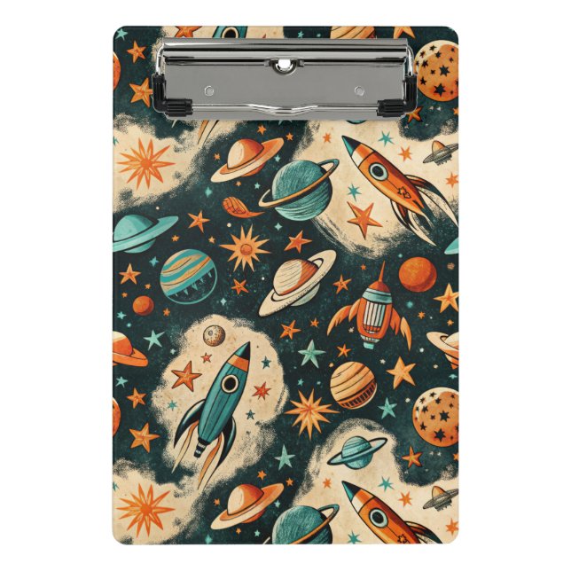 Muster für Vintage Raumfahrzeug-Raketenschiffe - K Mini Klemmbrett (Vorderseite)