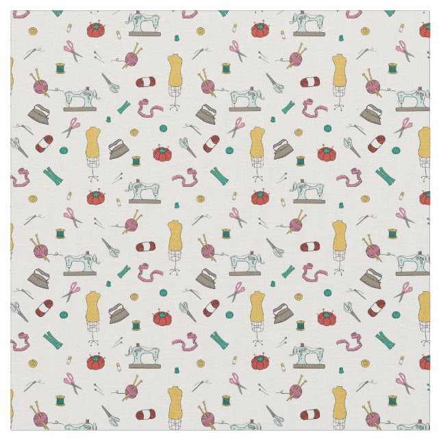 Muster für Vintage Schneide- und Nähwerkzeuge Stoff (Nahaufnahme)