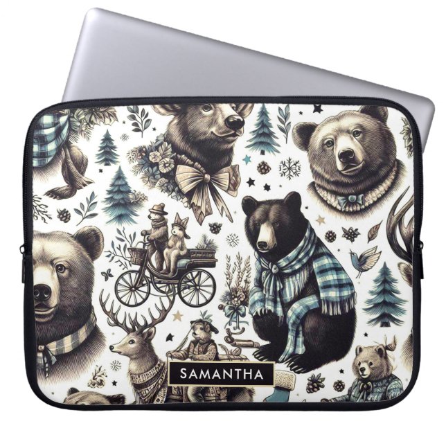 Muster für Vintage Wintertiere Laptopschutzhülle (Vorderseite)