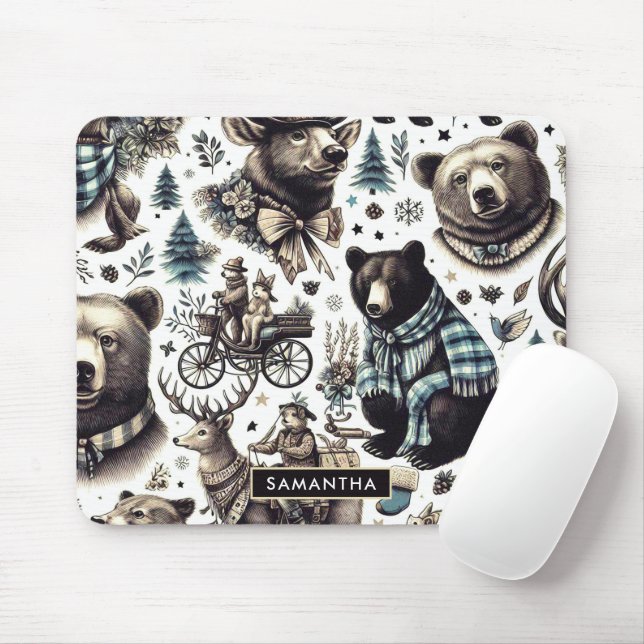 Muster für Vintage Wintertiere Mousepad (Mit Mouse)