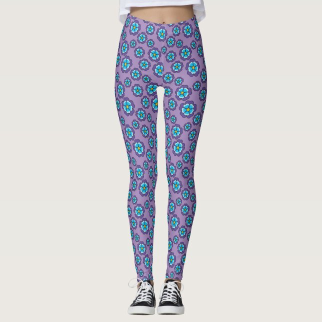 Muster für Violet Blue Flowers Leggings (Vorderseite)