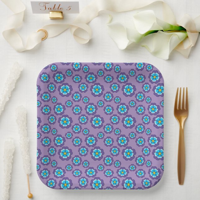 Muster für Violet Blue Flowers Pappteller (Hochzeit)