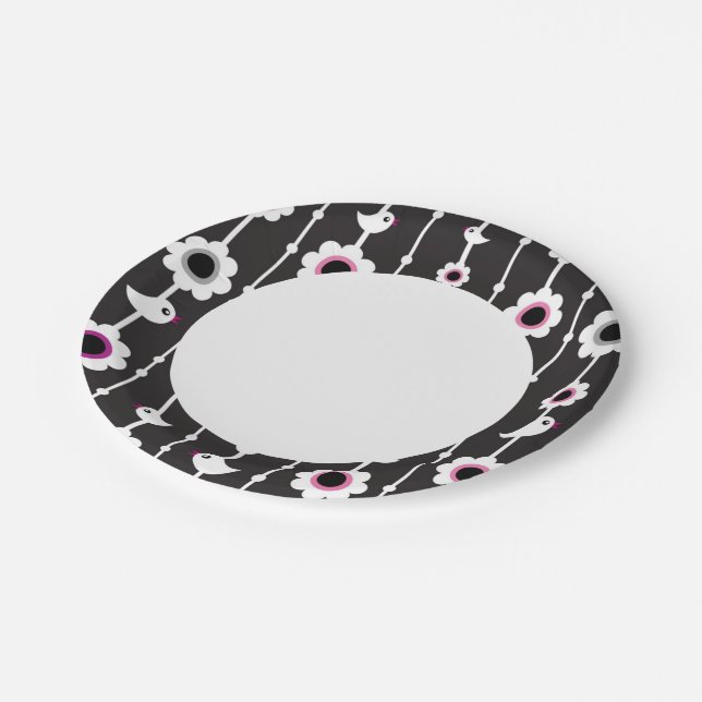 Muster für Vögel und Blume Pappteller (Schrägansicht)