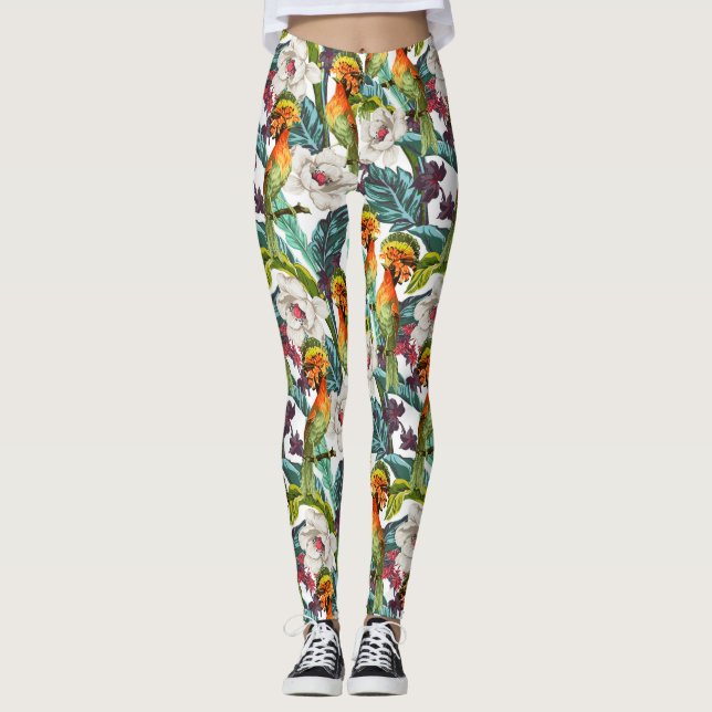 Muster für Vögel und exotische Blume 2 Leggings (Vorderseite)