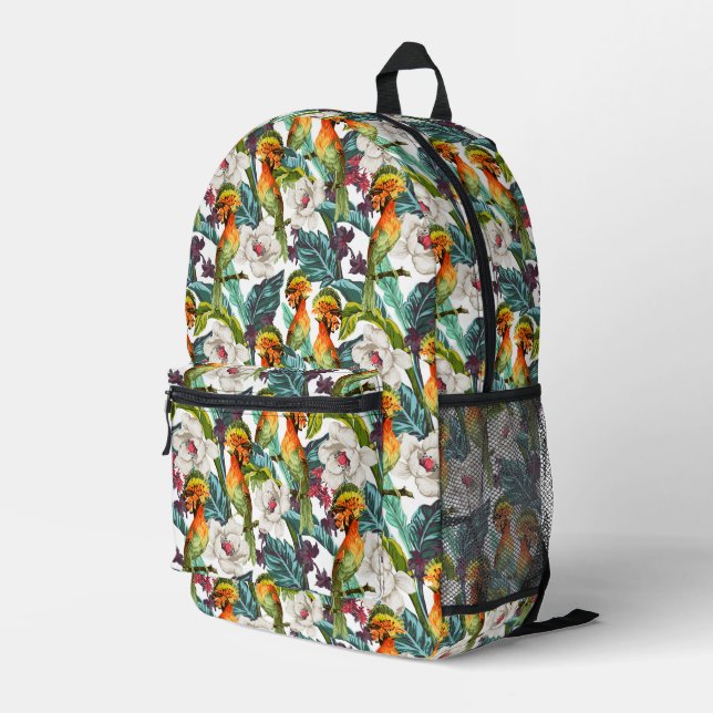 Muster für Vögel und exotische Blume | Monogramm 2 Bedruckter Rucksack (Rückseitige Ecke Rechts)