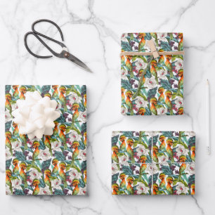 Muster für Vögel und exotische Blume   Monogramm 2 Geschenkpapier Set