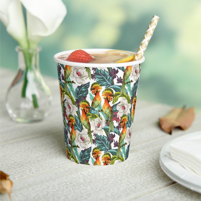 Muster für Vögel und exotische Blume | Monogramm 2 Pappbecher (In Situ)