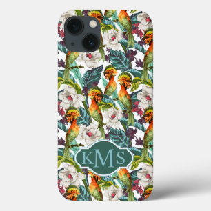 Muster für Vögel und exotische Blume Monogramm iPhone 13 Hülle