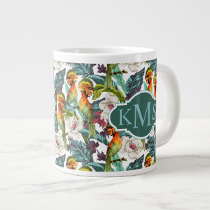 Muster für Vögel und exotische Blume  Monogramm Jumbo-Tasse