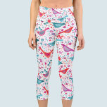 Muster für Vogelgewässer Capri Leggings<br><div class="desc">Moderne Bohemische volkstümliche Aquarellmalerei von Vögeln in einem Garten von hellorangen,  rosa und aquamarinen wilden Blume auf weißem Hintergrund. Originelle Kunst von Nic Squirrell.</div>
