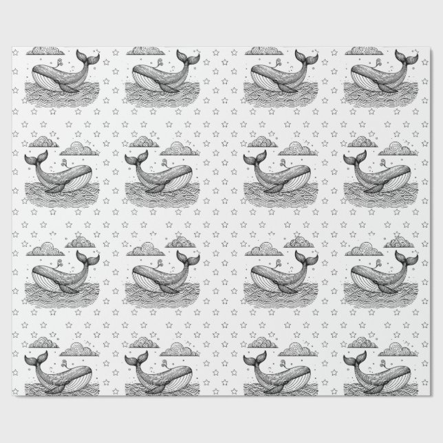 Muster für Wale und Sterne Kinder Personalisierte  Geschenkpapier (Saum)