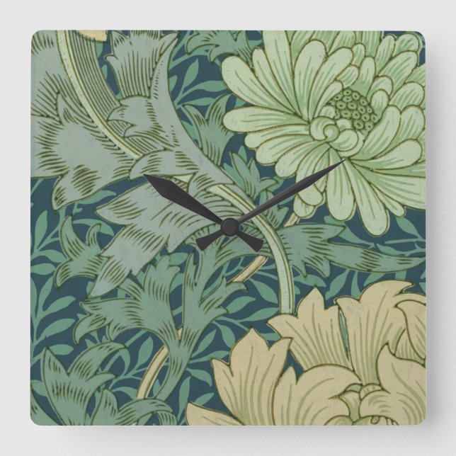 Muster für Wallpaper mit Chrysanthemum Quadratische Wanduhr (Vorderseite)