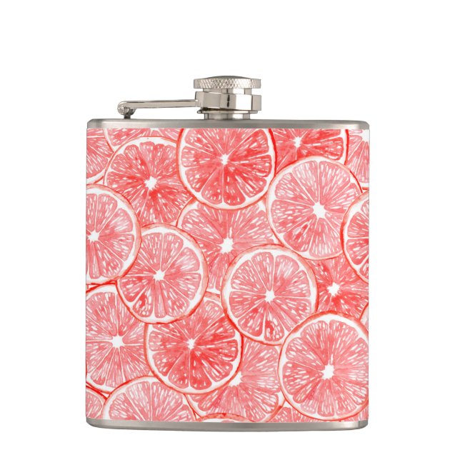 Muster für Wasserfarben-Grapefruits Flachmann (Vorderseite)