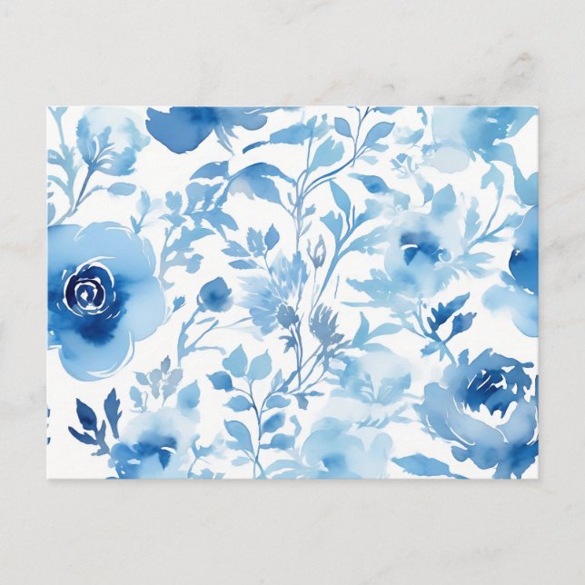 Muster für Wasserfarben Soft Blue Blumen Postkarte (Vorderseite)