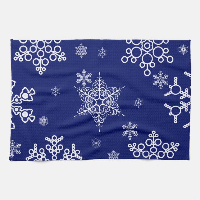 Muster für weiße und blaue Schneeflocken Küchentuch (Horizontal)