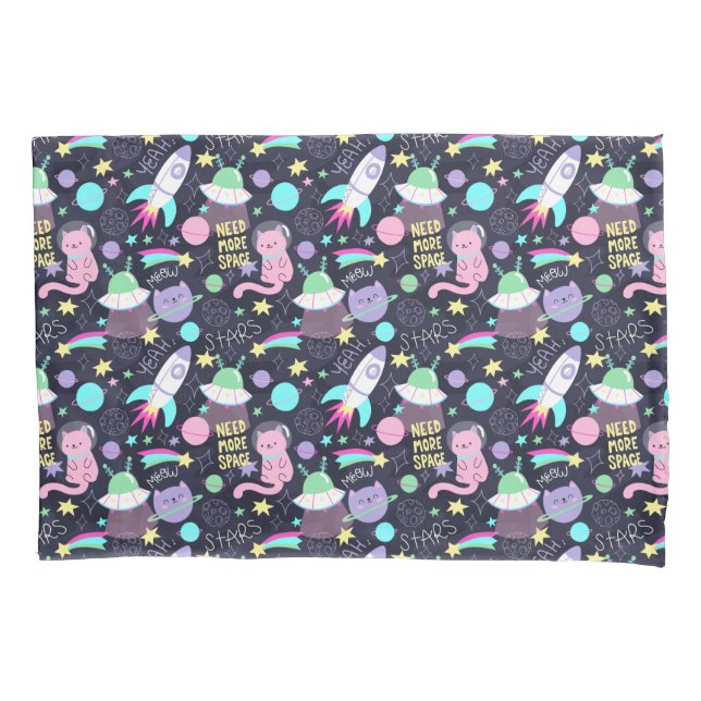 Muster für Weltraumkatzen Kissenbezug (Vorderseite-Links)