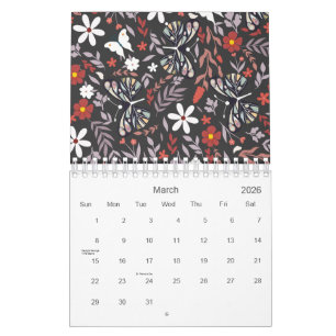 Muster für Whimsical Floral and Butterfly 2026 Kalender