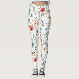Muster für Wildblumen im Frühjahr, Rost, Tan, Blau Leggings