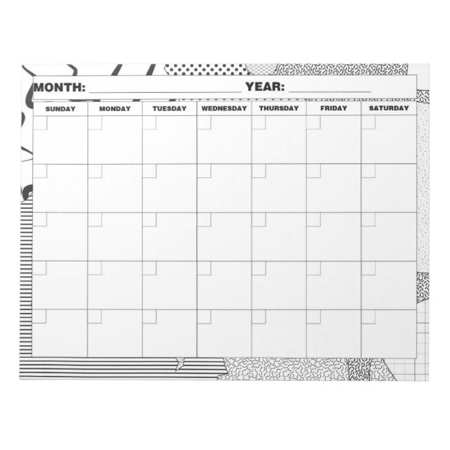 Muster Galore Black and White Blank Calendar Notizblock (Vorderseite)
