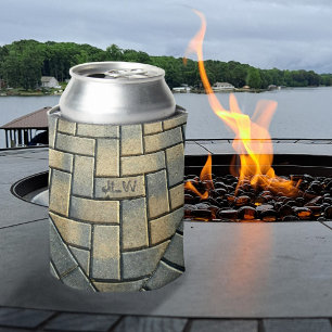 Muster Gelb und Grauziegelmuster mit Initialen Dosenkühler