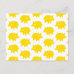Muster gelber Schweine auf Weiß Postkarte