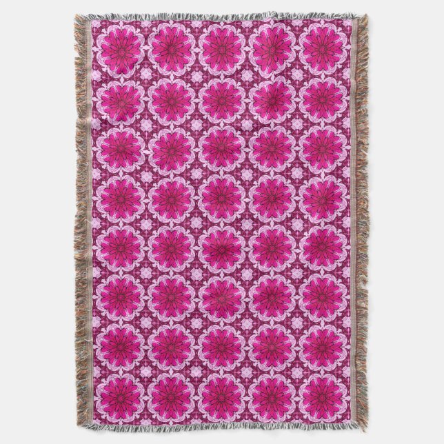 Muster geometrischer Blume in Burgund & Magenta Decke (Vorderseite Vertikal)