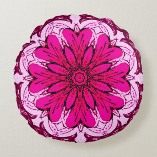 Muster geometrischer Blume in Burgund & Magenta Rundes Kissen