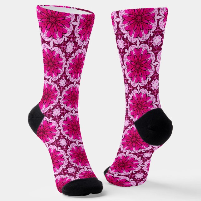 Muster geometrischer Blume in Burgund & Magenta Socken (Gewinkelt)