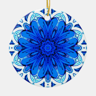 Muster geometrischer Blume in Cobalt Blue und Navy Keramik Ornament