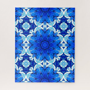 Muster geometrischer Blume in Cobalt Blue und Navy Puzzle
