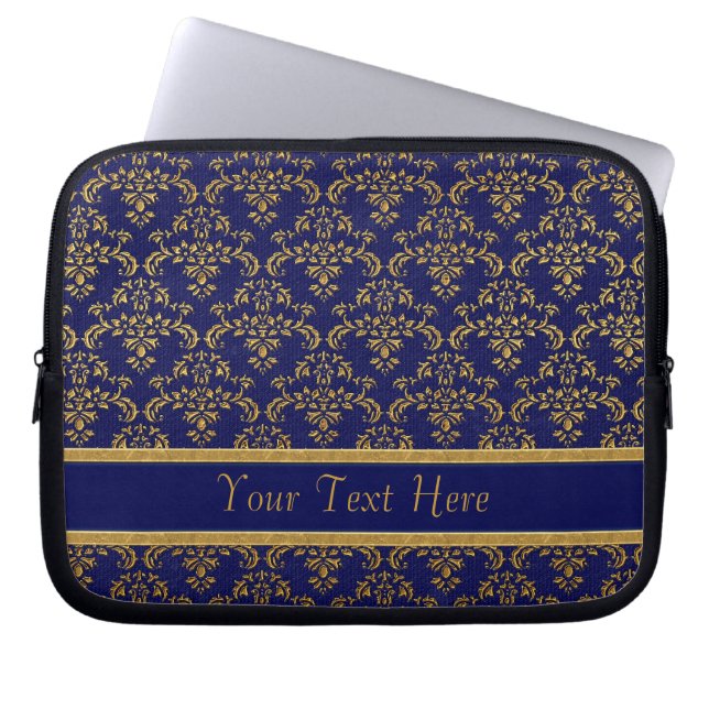 Muster Gold & Blue Damask Laptopschutzhülle (Vorderseite)