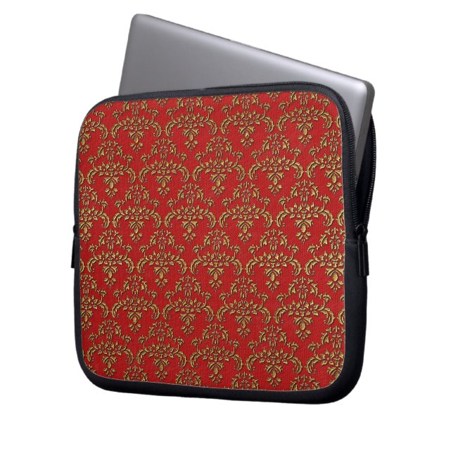 Muster Gold und Red Damask Laptopschutzhülle (Vorderseite Links)
