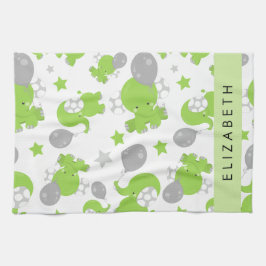 Muster grüner Elefanten, Sterne, Ihr Name Geschirrtuch