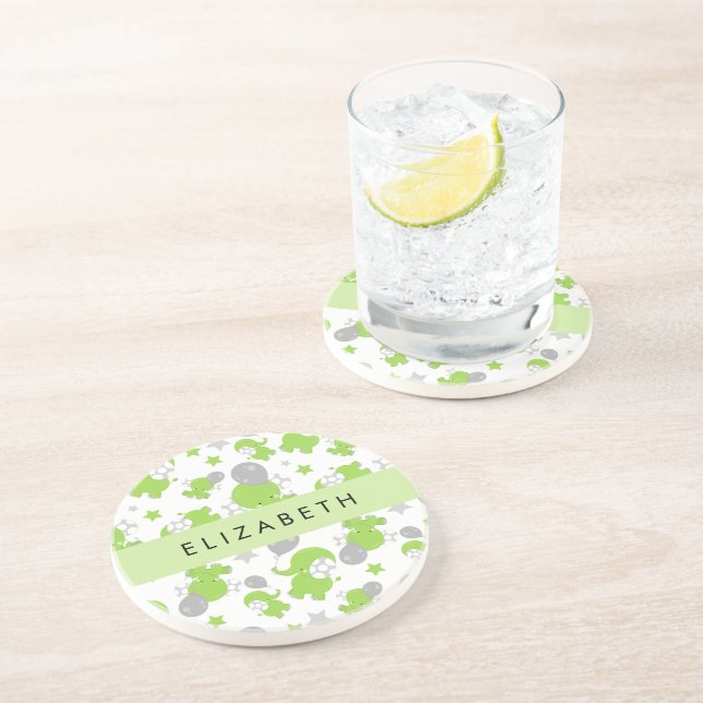 Muster grüner Elefanten, Sterne, Ihr Name Getränkeuntersetzer (Seite)